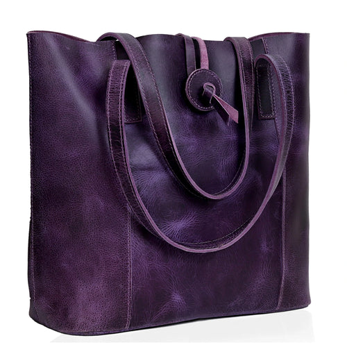 DENVER LEATHER TOTE BAG - PURPLE