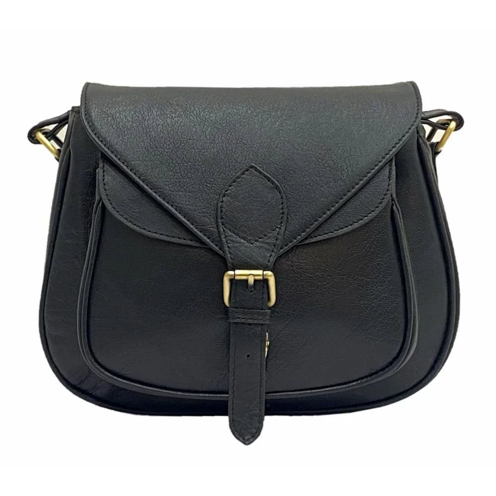 MOON LEATHER CROSSBODY BAG - BLACK