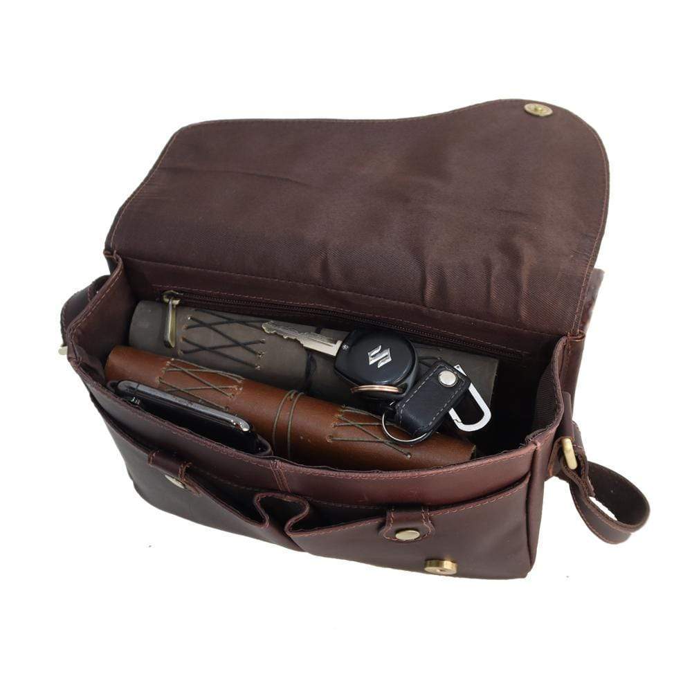 RHEA LEATHER CROSSBODY BAG - DARK BROWN