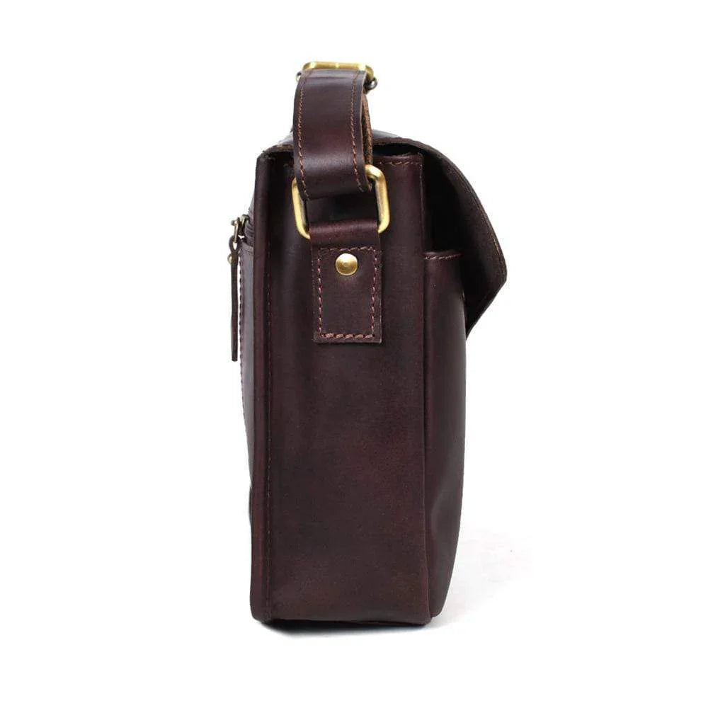 RHEA LEATHER CROSSBODY BAG - DARK BROWN