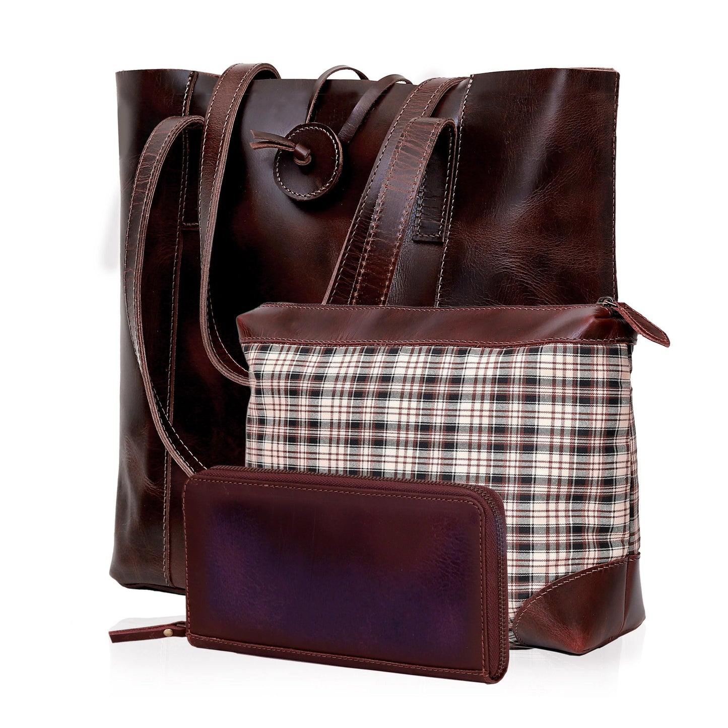Brown Leather Heart Wristlet