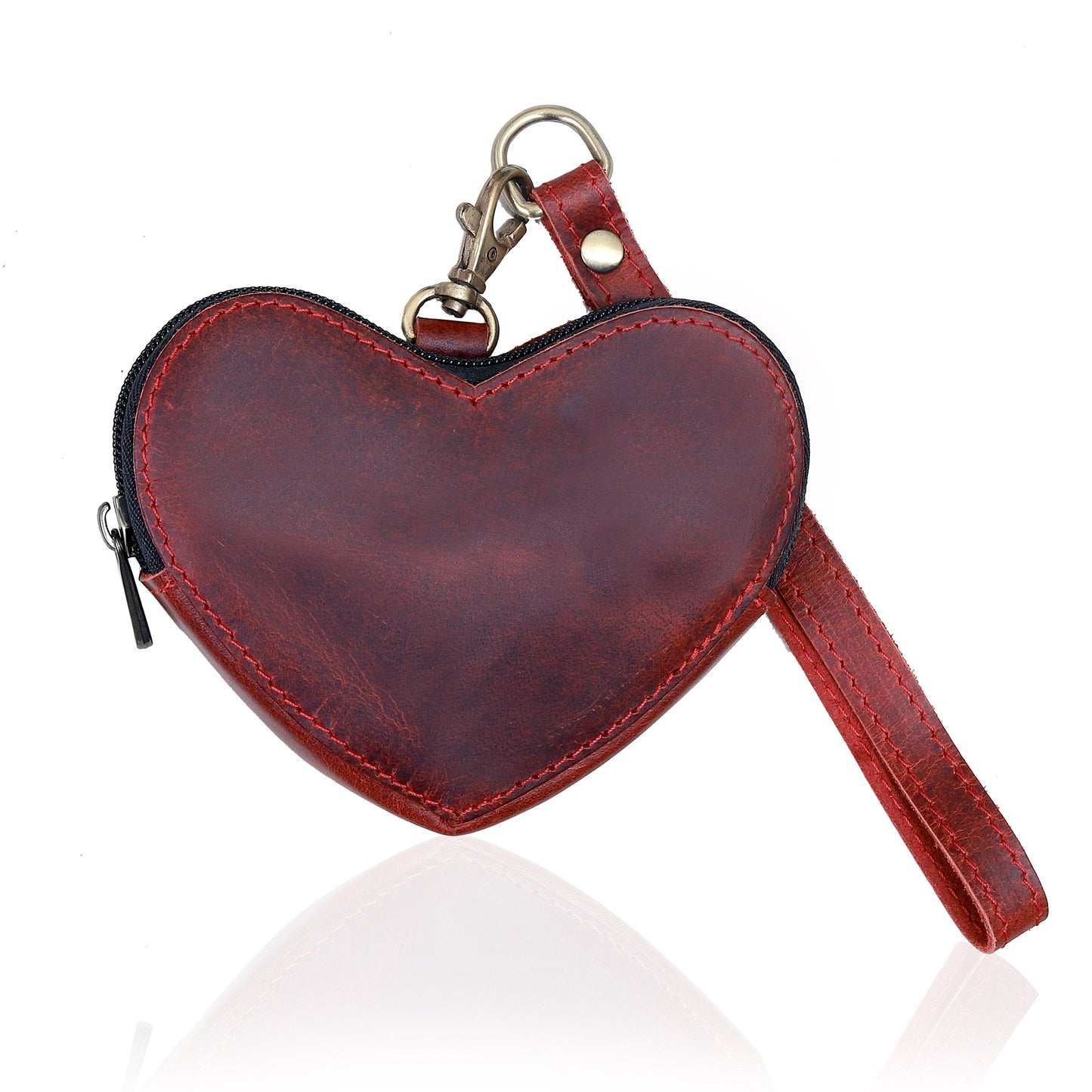 Brown Leather Heart Wristlet