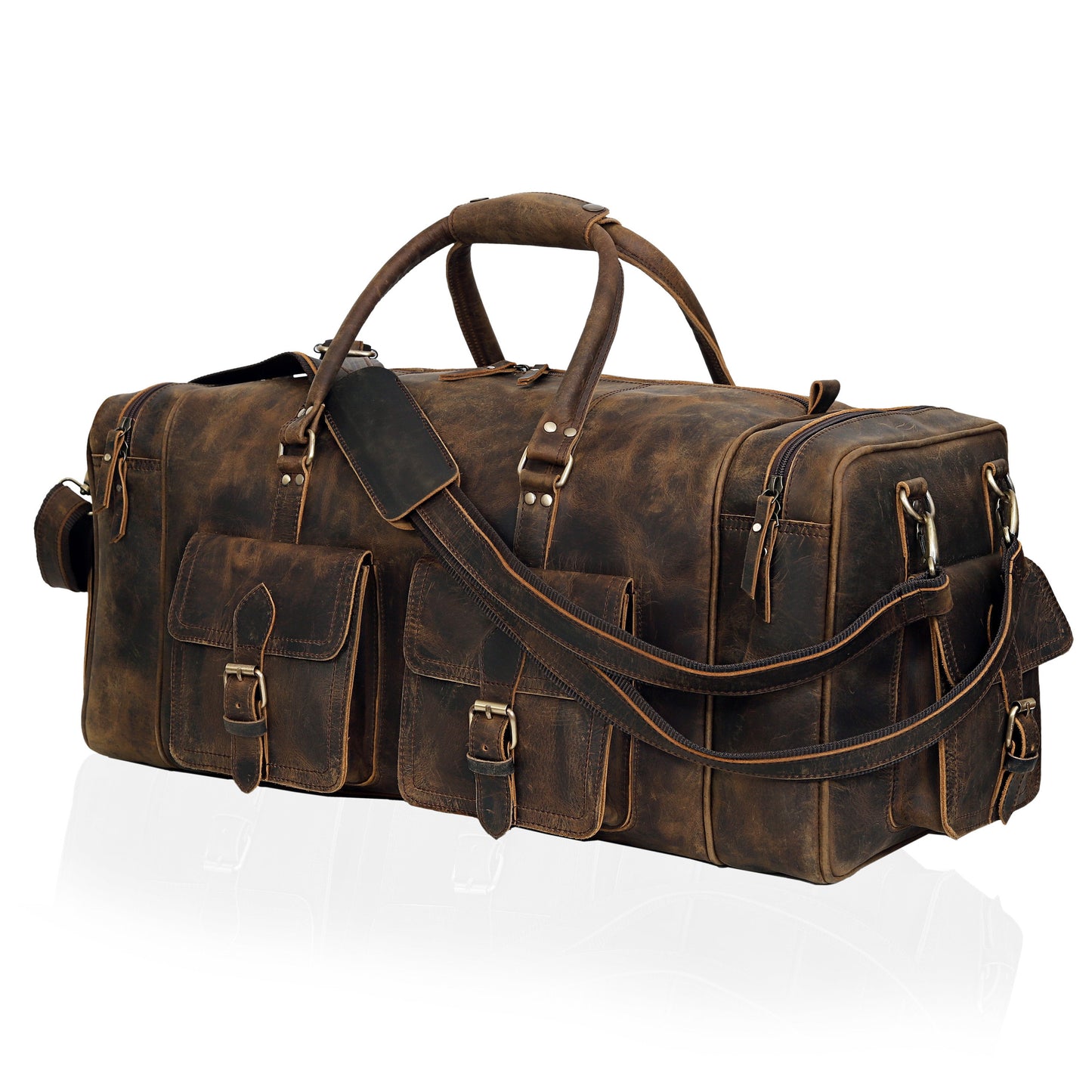 NEW JERSEY LEATHER DUFFEL BAG VINTAGE -  BROWN