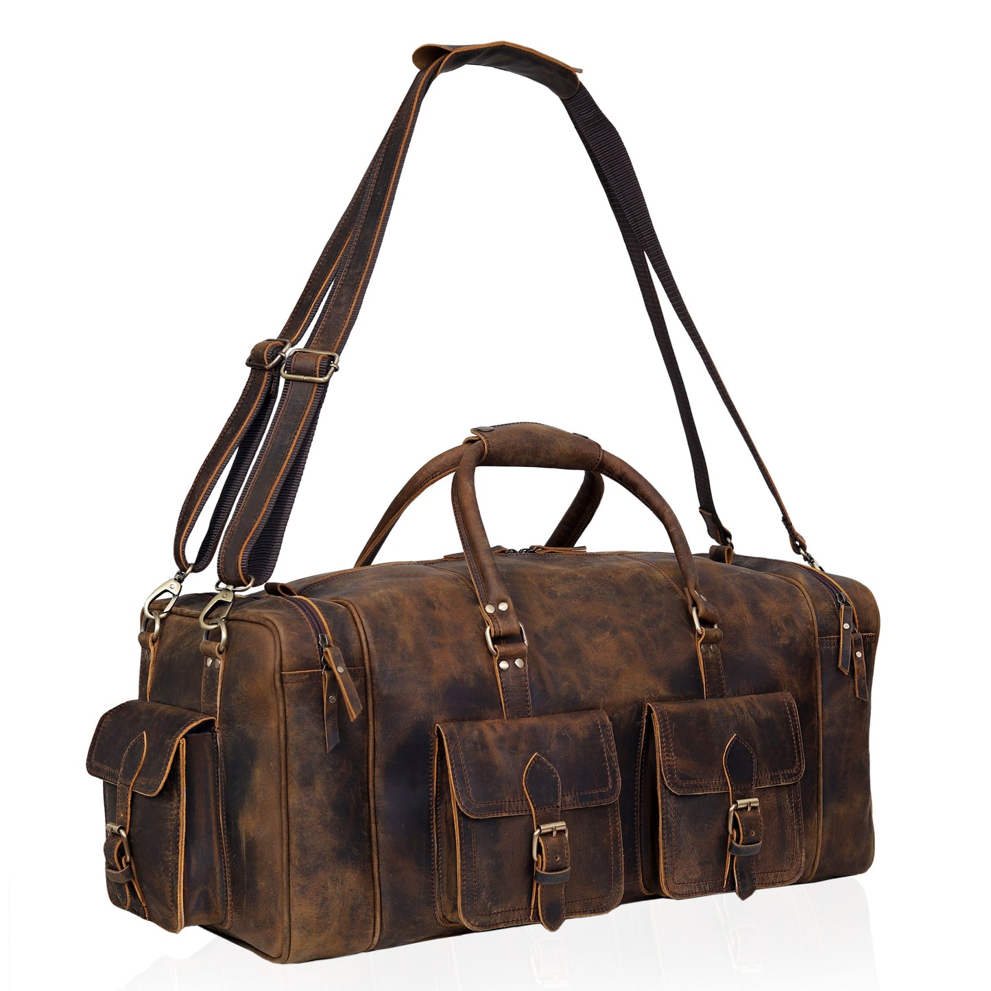 NEW JERSEY LEATHER DUFFEL BAG VINTAGE -  BROWN