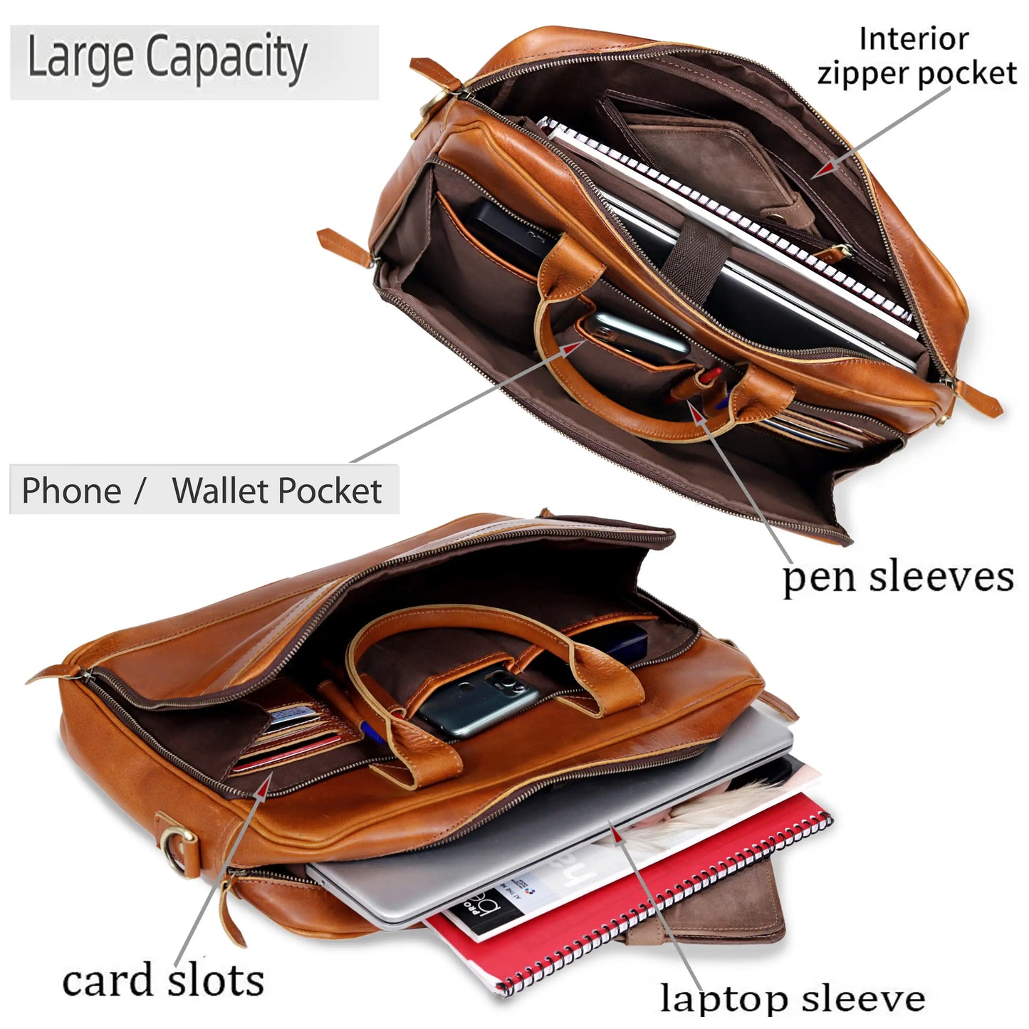 AUSTIN LAPTOP LEATHER BRIEFCASE - TAN