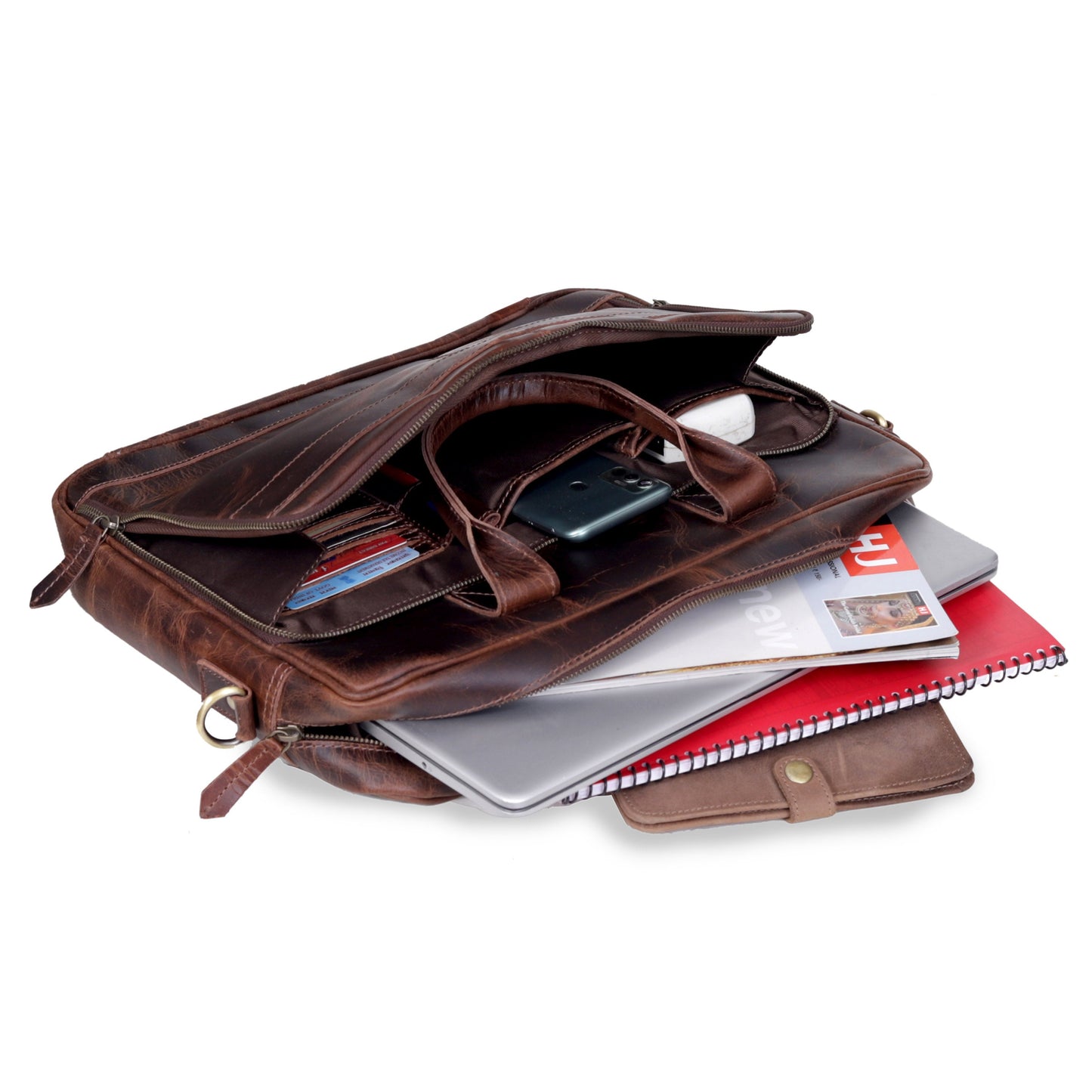 AUSTIN LAPTOP LEATHER BRIEFCASE - BURGUNDY