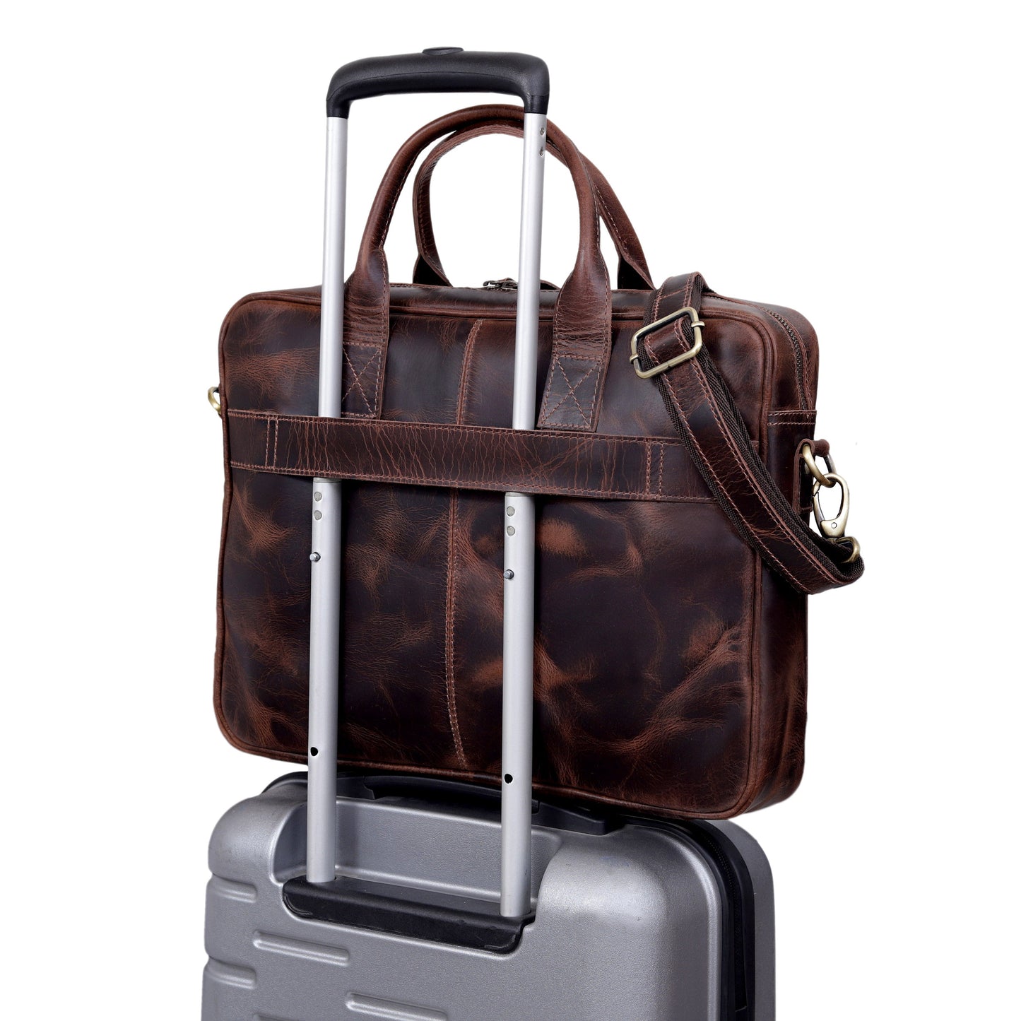 AUSTIN LAPTOP LEATHER BRIEFCASE - BURGUNDY