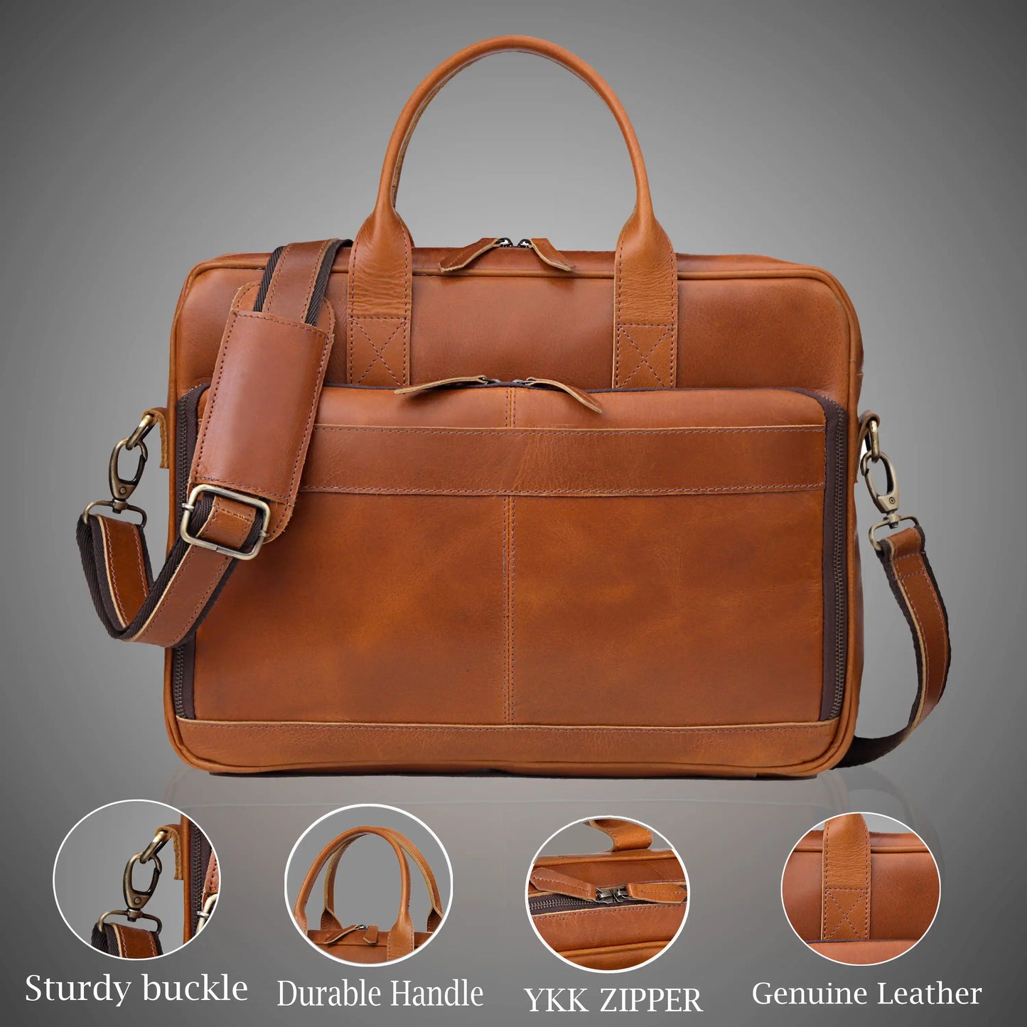 AUSTIN LAPTOP LEATHER BRIEFCASE - TAN
