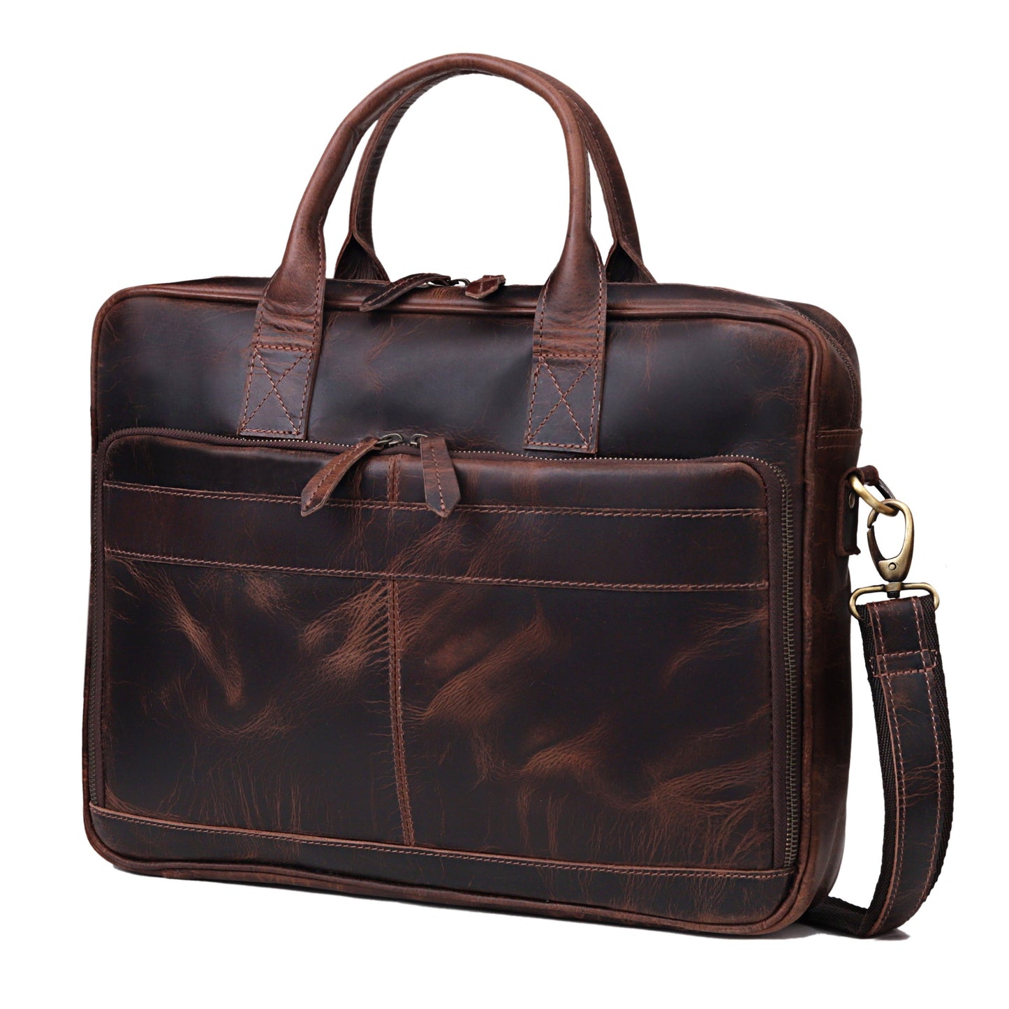 AUSTIN LAPTOP LEATHER BRIEFCASE - BURGUNDY