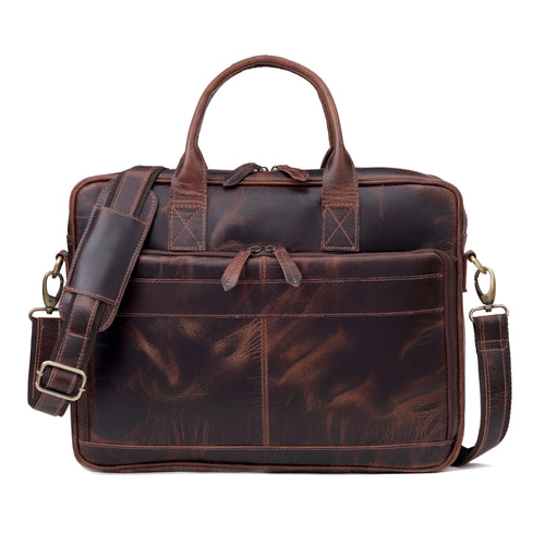 AUSTIN LAPTOP LEATHER BRIEFCASE - BURGUNDY