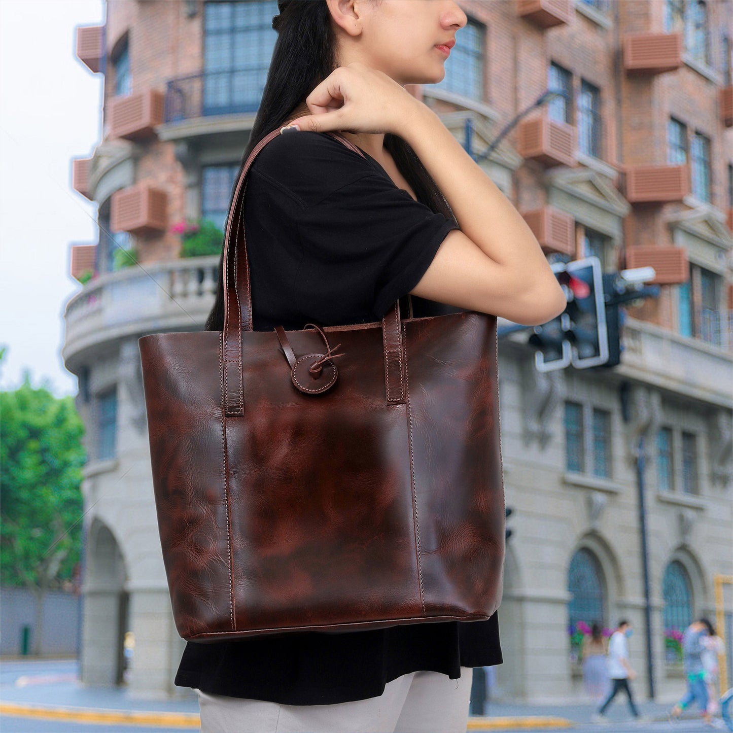 DENVER LEATHER TOTE BAG - BURGUNDY