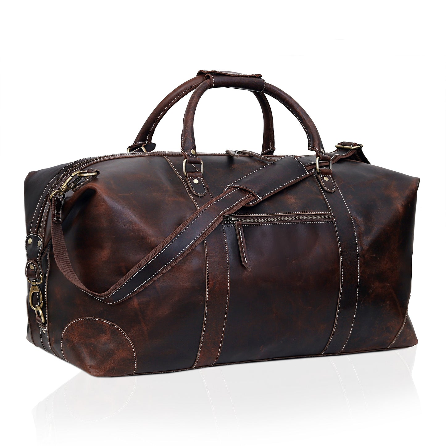 FRENCH LEATHER DUFFEL BAG MEN - BROWN