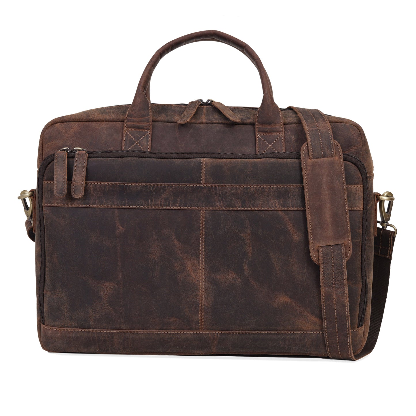 AUSTIN LAPTOP LEATHER BRIEFCASE - BROWN