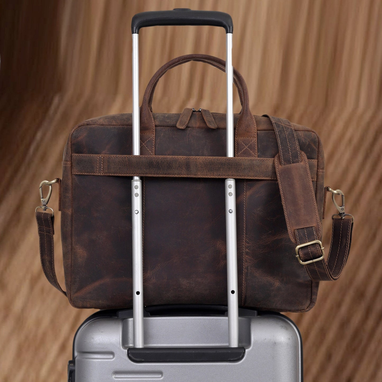 AUSTIN LAPTOP LEATHER BRIEFCASE - BROWN