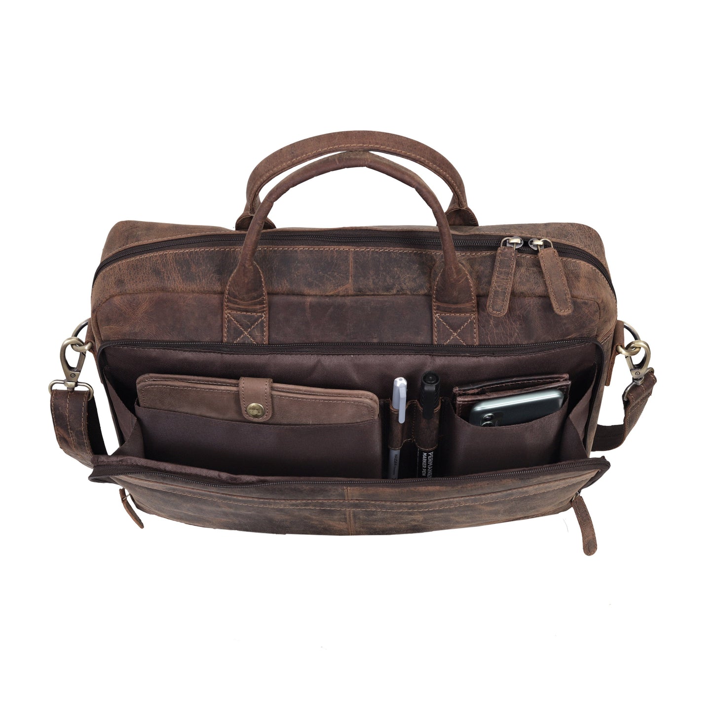 AUSTIN LAPTOP LEATHER BRIEFCASE - BROWN