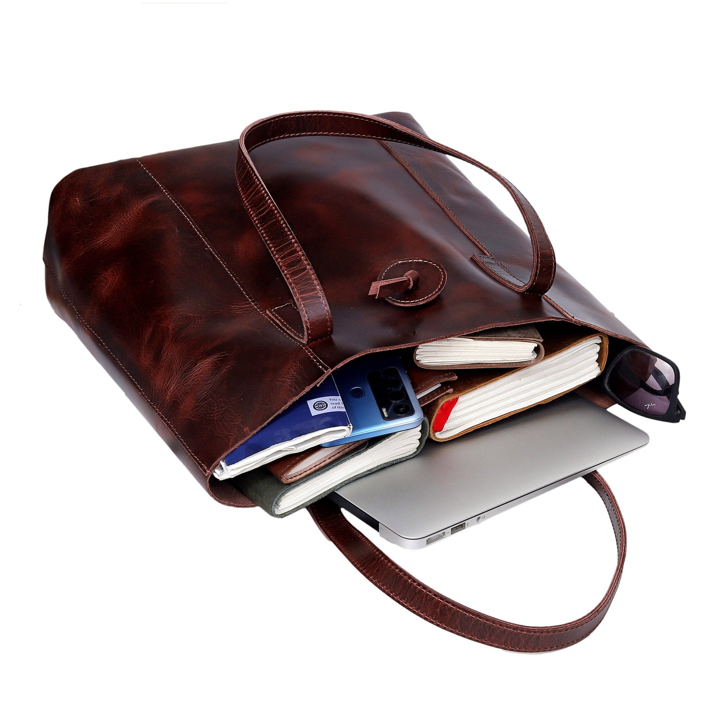 DENVER LEATHER TOTE BAG - BURGUNDY