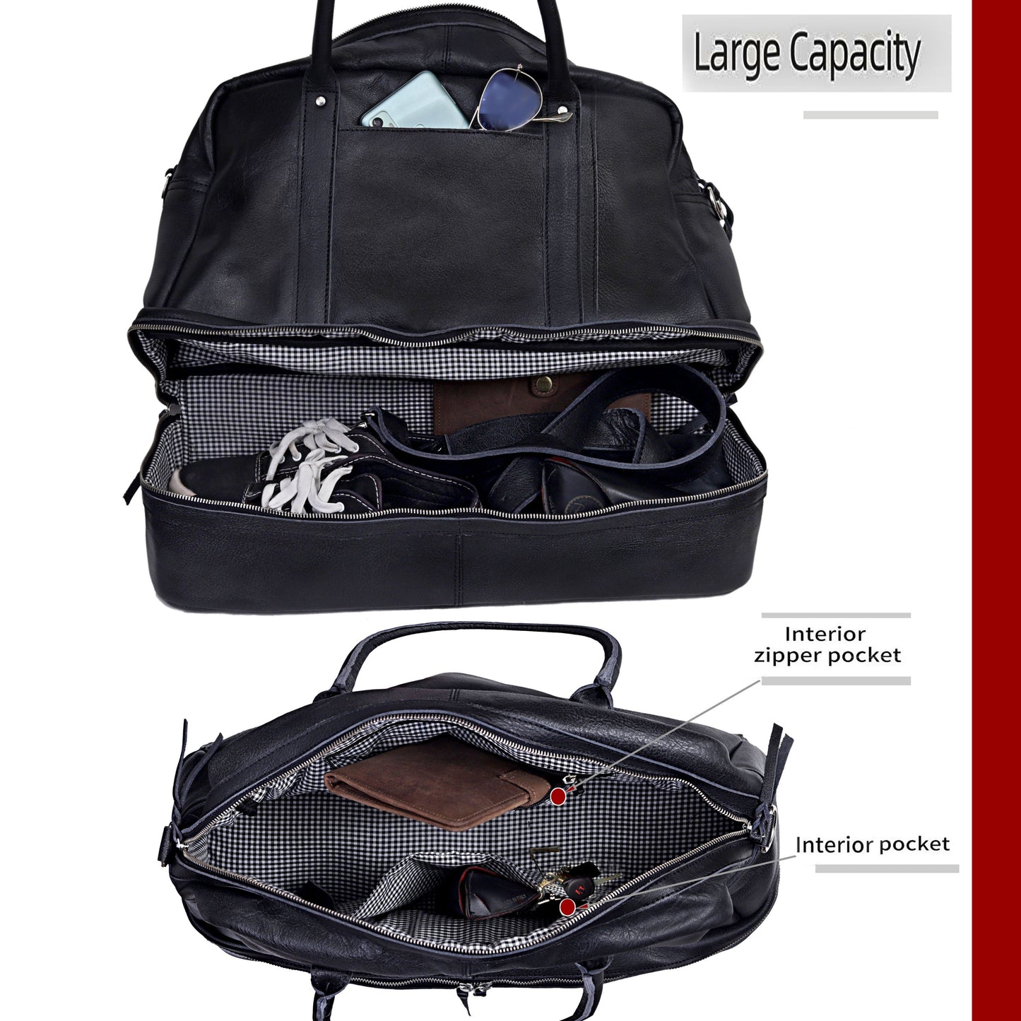 TOTO LEATHER DUFFLE BAG - BLACK