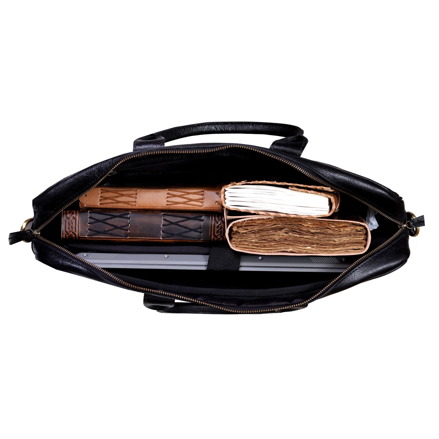 AUSTIN LAPTOP LEATHER BRIEFCASE - BLACK