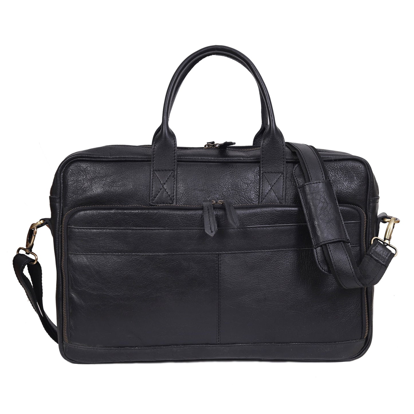 AUSTIN LAPTOP LEATHER BRIEFCASE - BLACK
