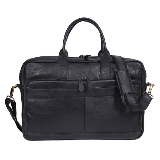 AUSTIN LAPTOP LEATHER BRIEFCASE - BLACK