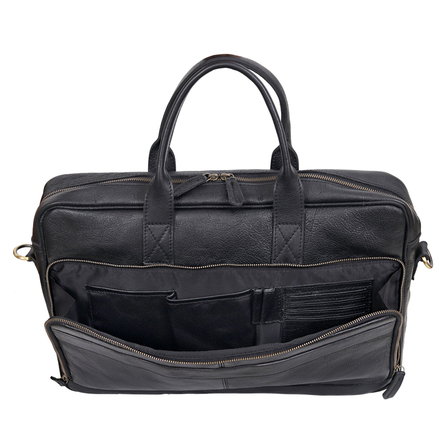 AUSTIN LAPTOP LEATHER BRIEFCASE - BLACK