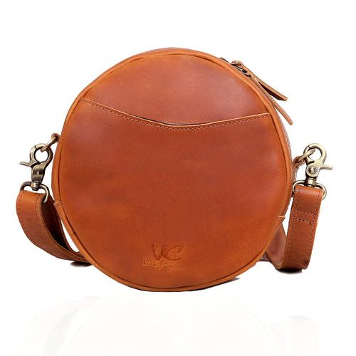 Indus Leather Round Crossbody Bags for Women - Tan