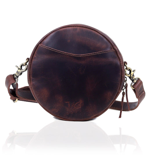 Indus Leather Round Crossbody Bags for Women - Brown