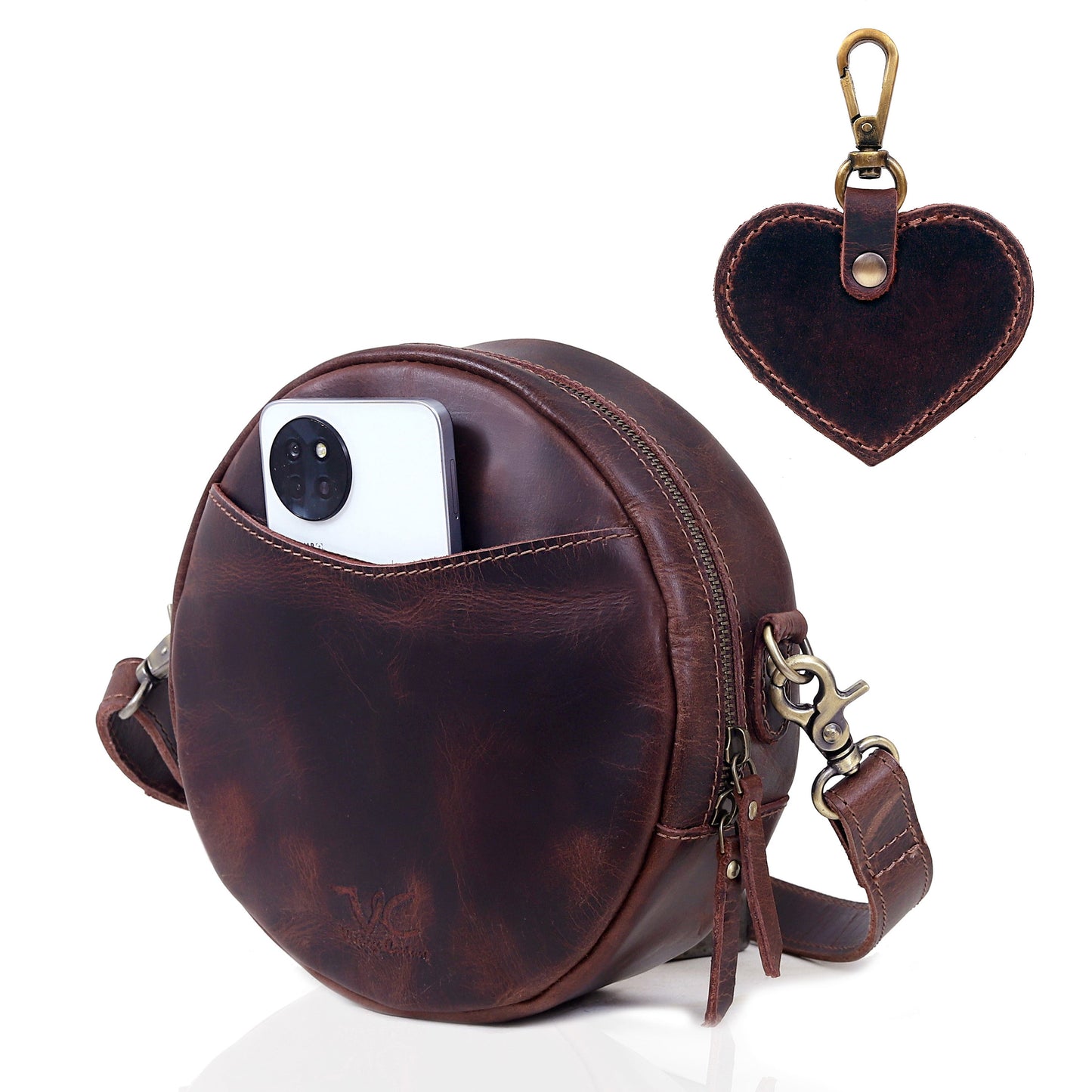 Indus Leather Round Crossbody Bags for Women - Brown