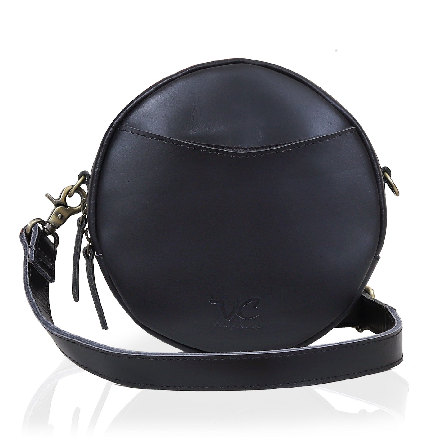 Indus Leather Round Crossbody Bags for Women - Black