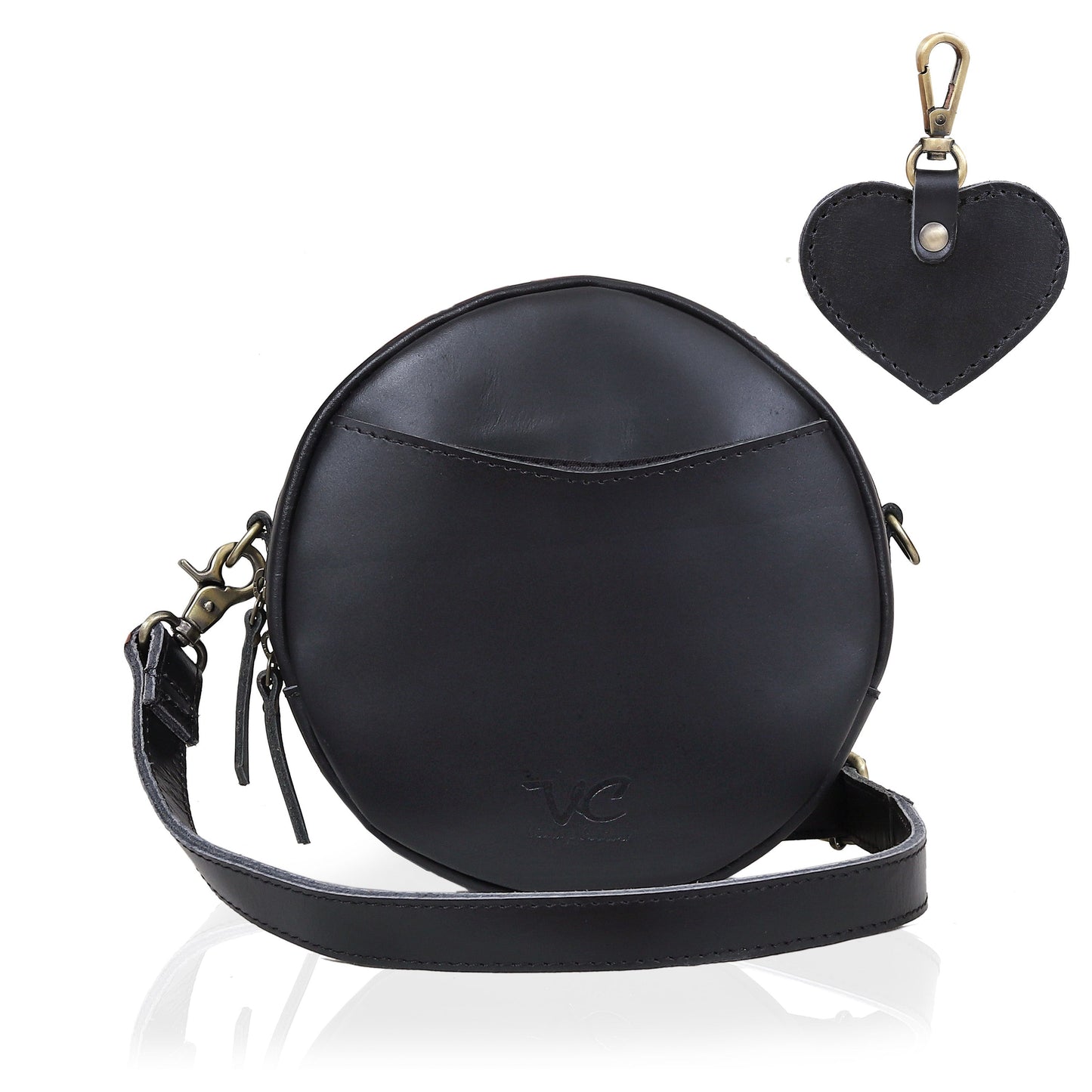 Indus Leather Round Crossbody Bags for Women - Black
