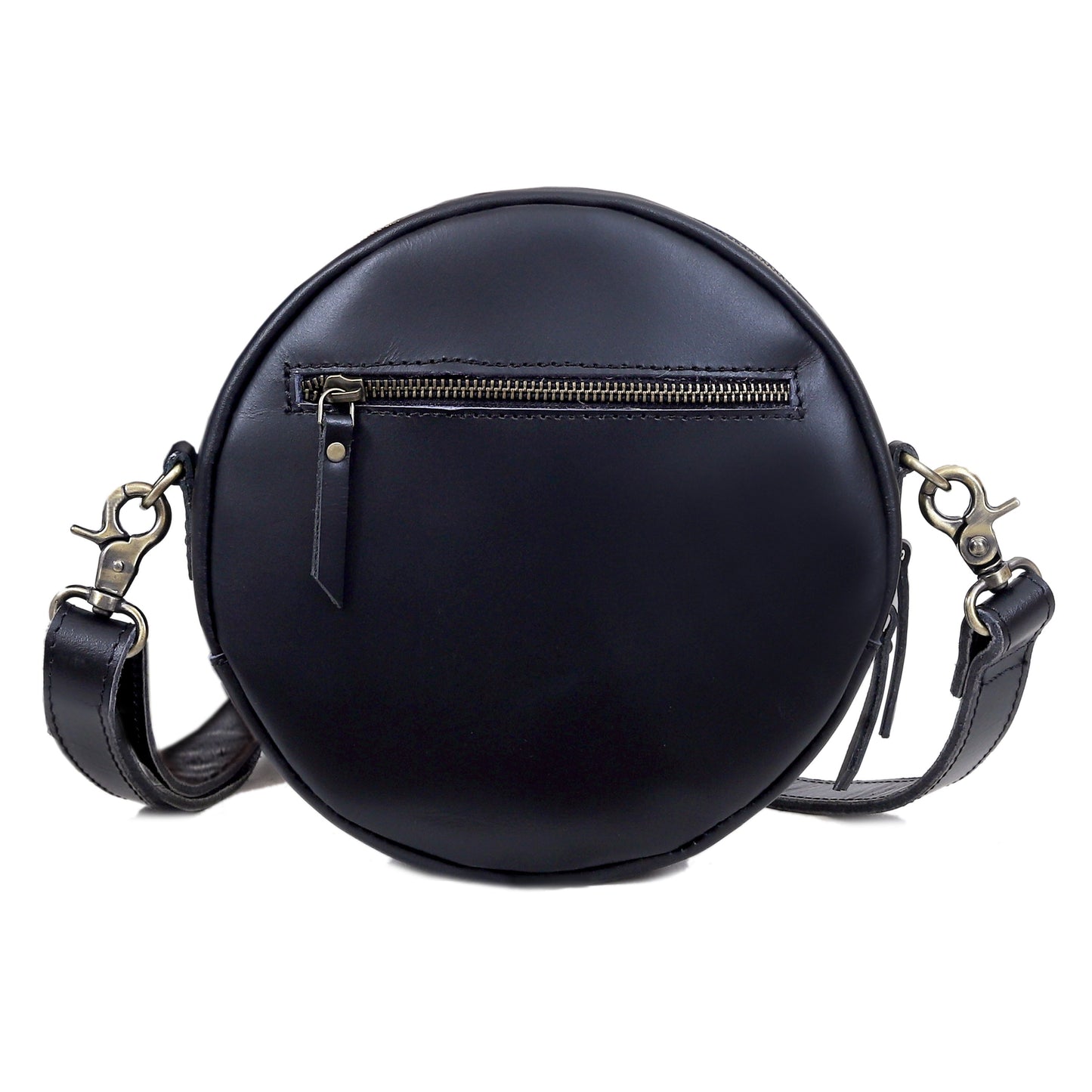 Indus Leather Round Crossbody Bags for Women - Black