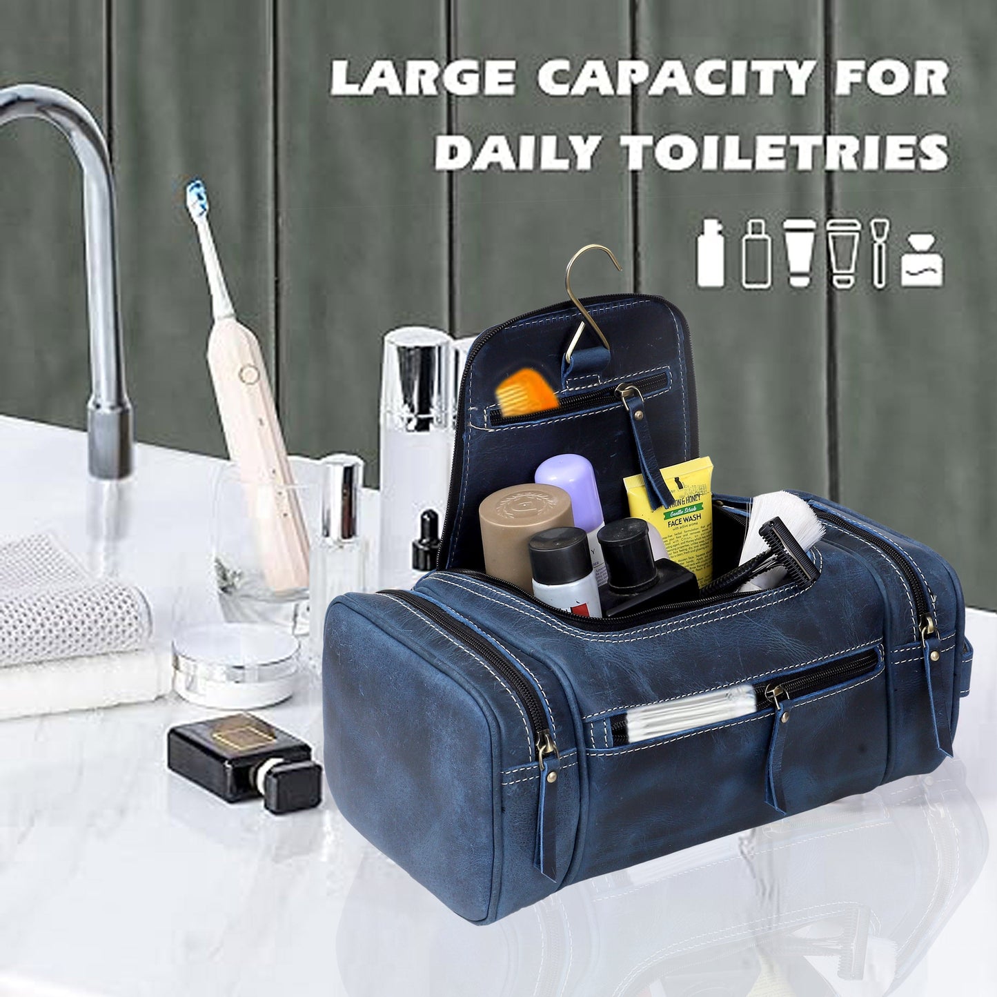 Rio Grande Leather Toiletry & Large Dopp Kit - NAVY