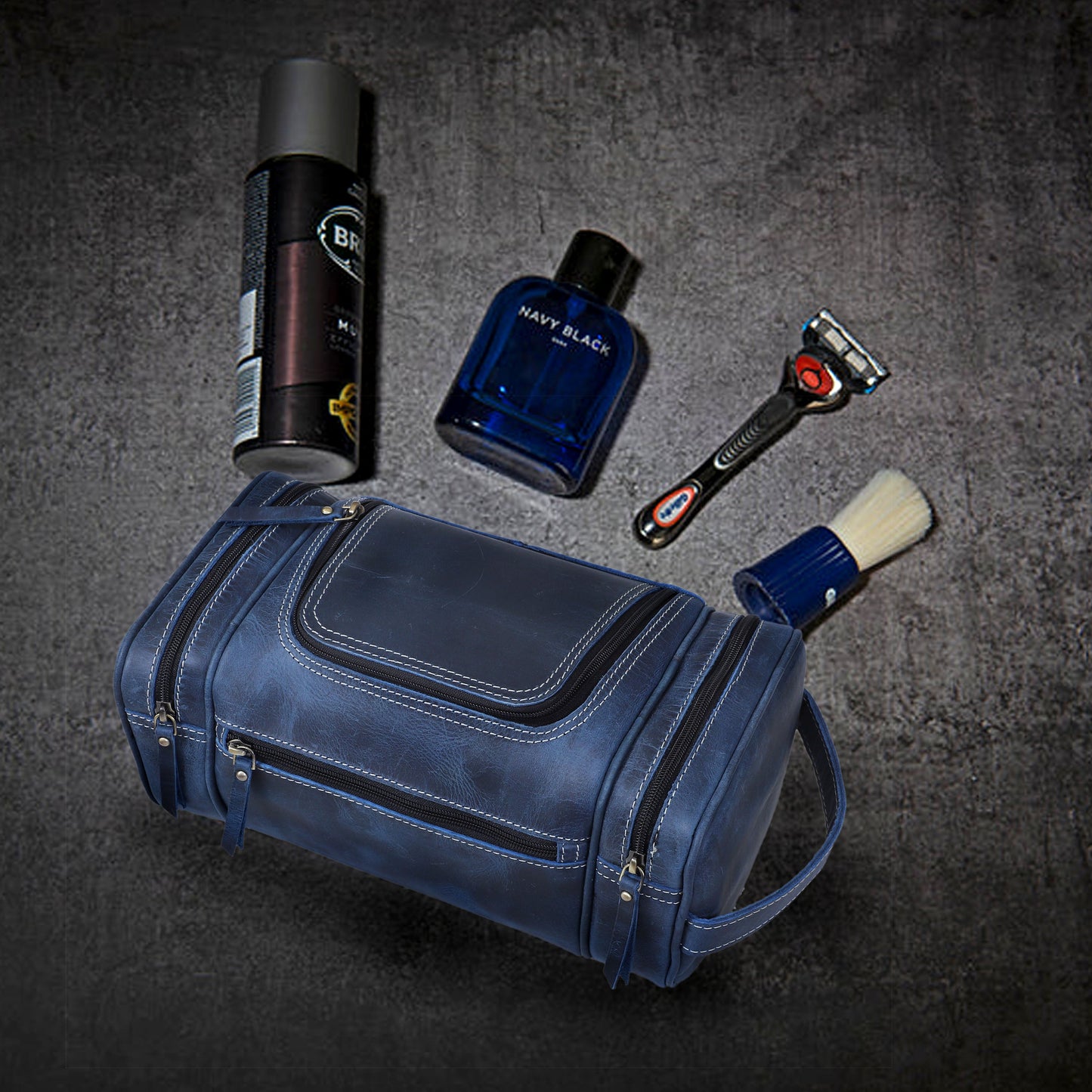 Rio Grande Leather Toiletry & Large Dopp Kit - NAVY