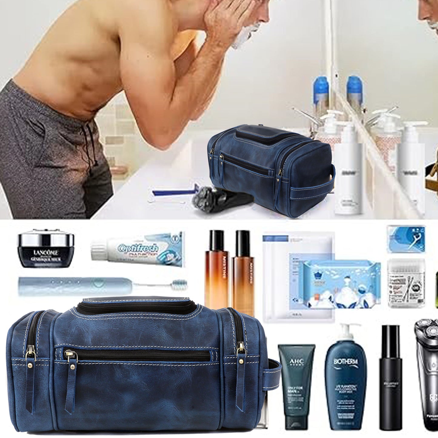 Rio Grande Leather Toiletry & Large Dopp Kit - NAVY