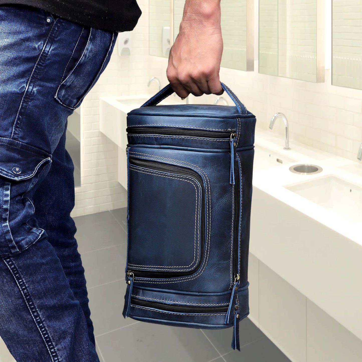 Rio Grande Leather Toiletry & Large Dopp Kit - NAVY