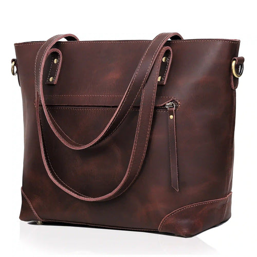 PORTLAND BUFFALO LEATHER TOTE BAG - BROWN