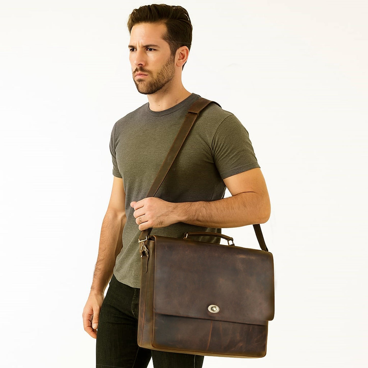 CAPTAIN BROWN LEATHER MESSENGER BAG