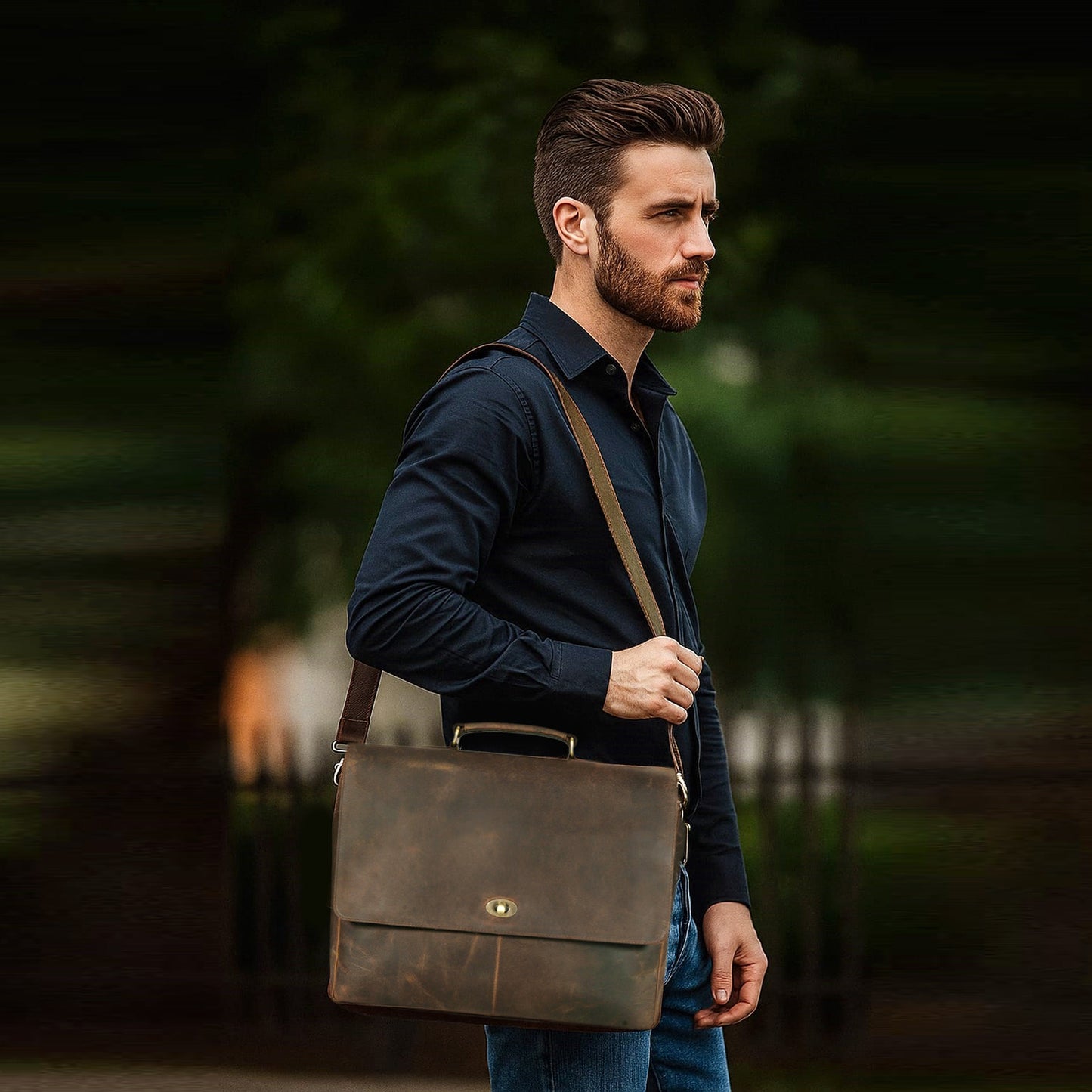 CAPTAIN BROWN LEATHER MESSENGER BAG