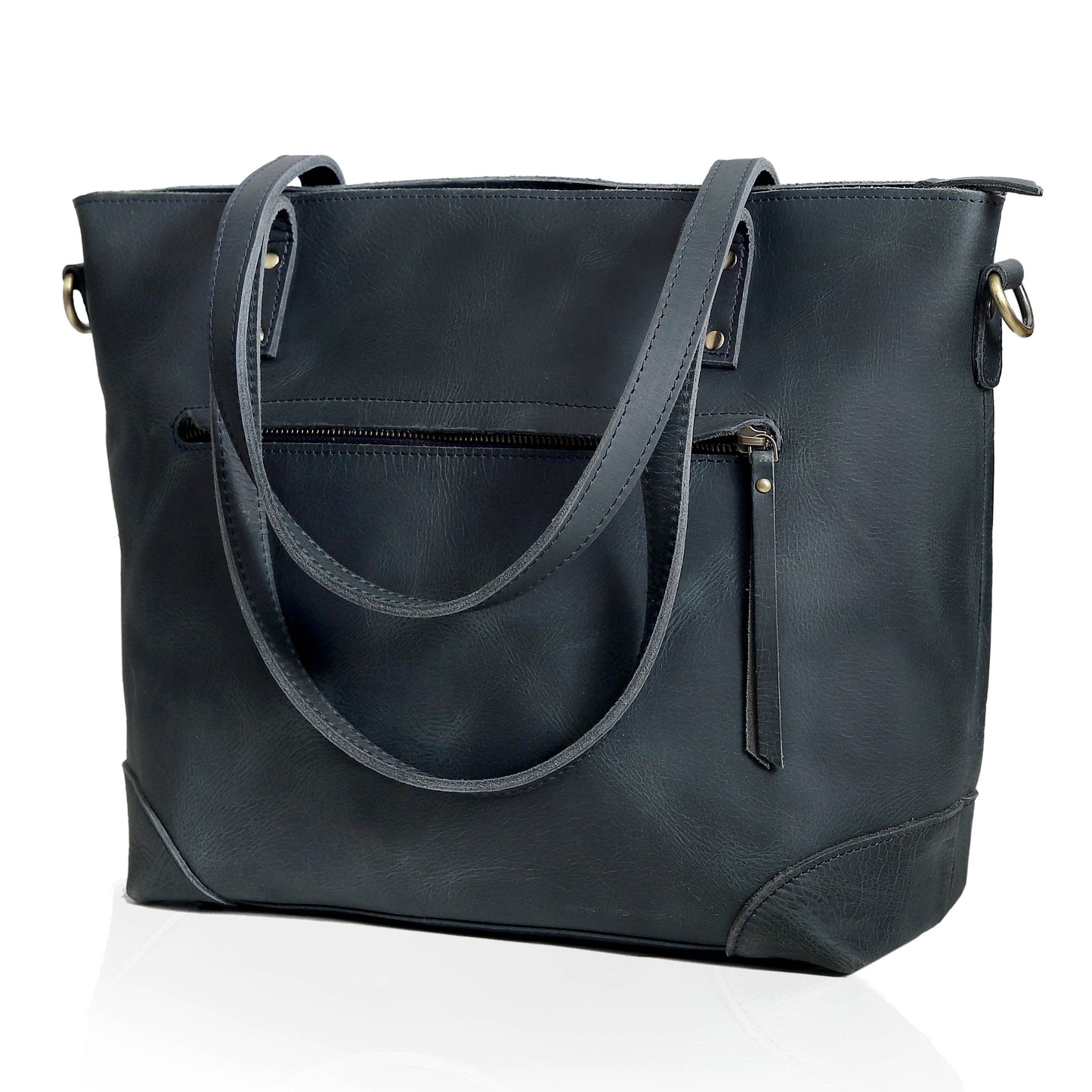 PORTLAND BUFFALO LEATHER TOTE BAG - NAVY