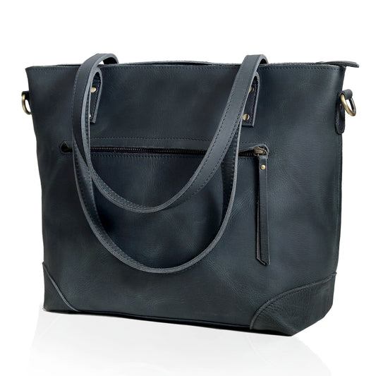 PORTLAND BUFFALO LEATHER TOTE BAG - NAVY