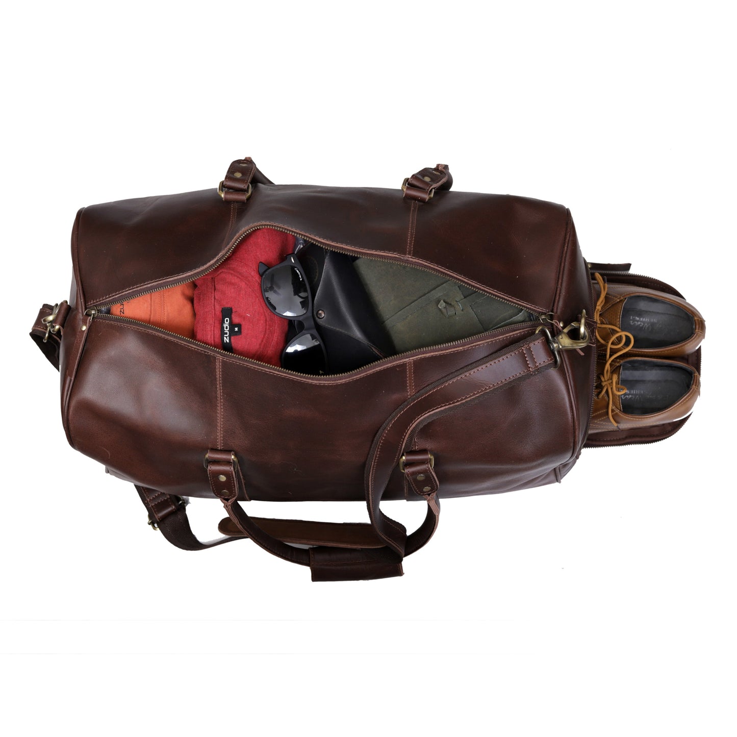 JOHN LEATHER DUFFEL BAG FOR MEN - BROWN