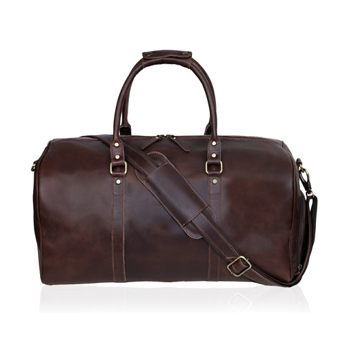JOHN LEATHER DUFFEL BAG FOR MEN - BROWN