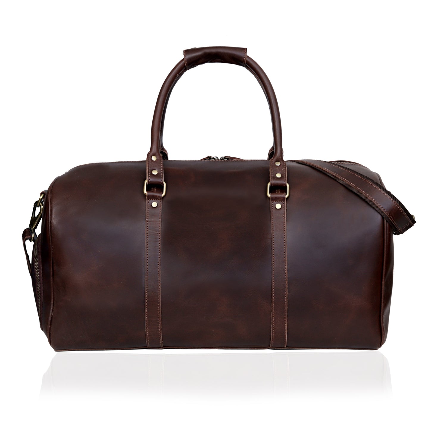 JOHN LEATHER DUFFEL BAG FOR MEN - BROWN