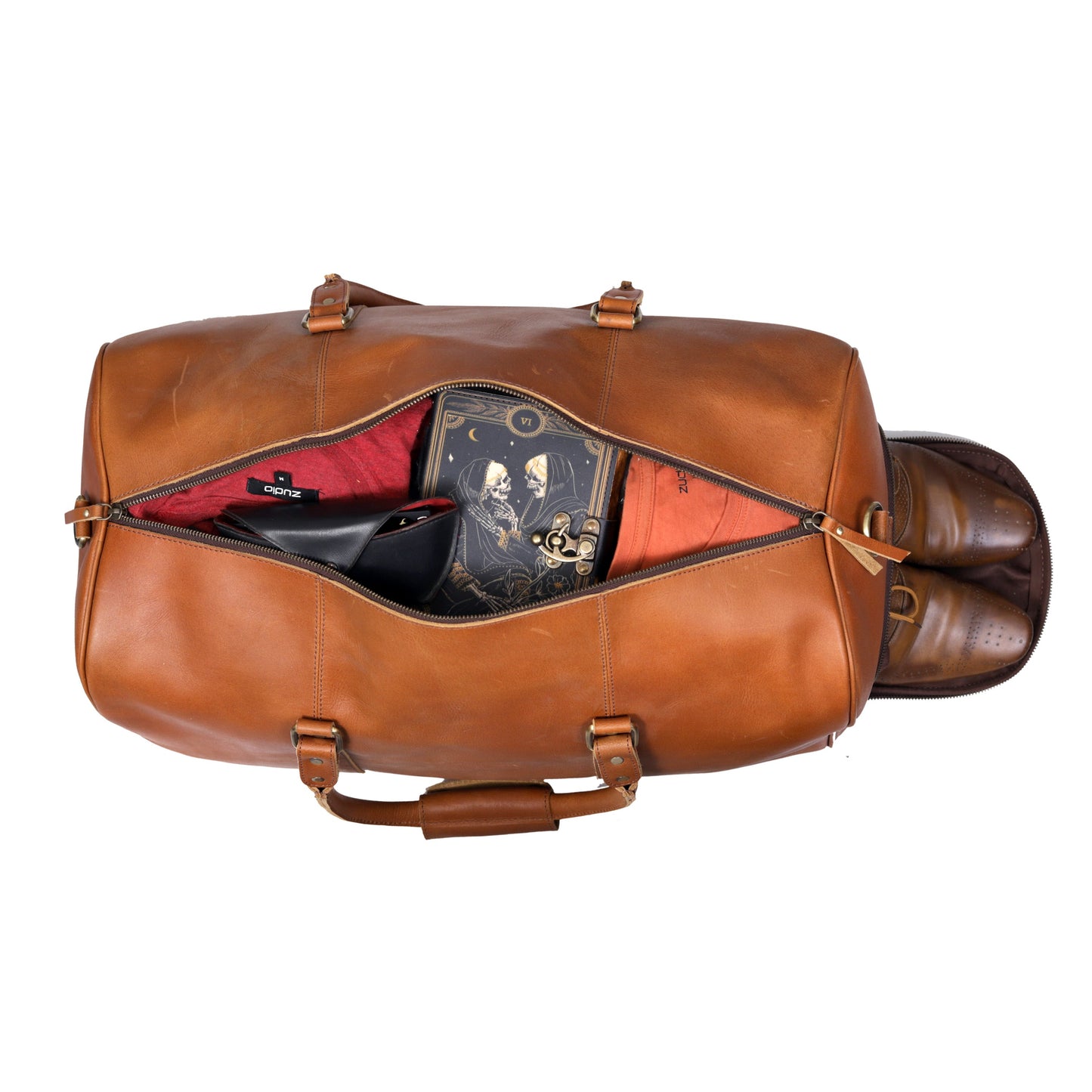 JOHN LEATHER DUFFEL BAG FOR MEN - TAN