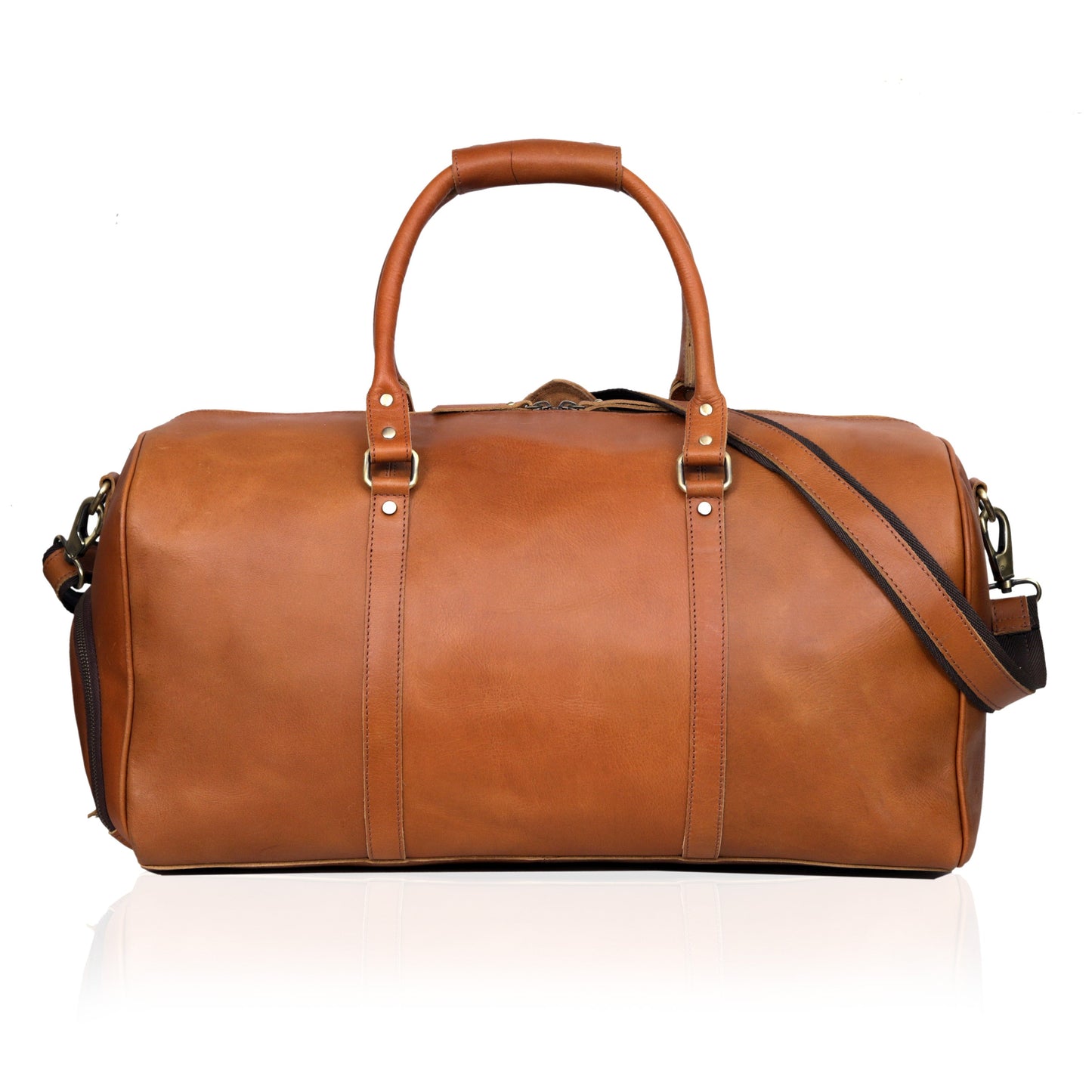 JOHN LEATHER DUFFEL BAG FOR MEN - TAN