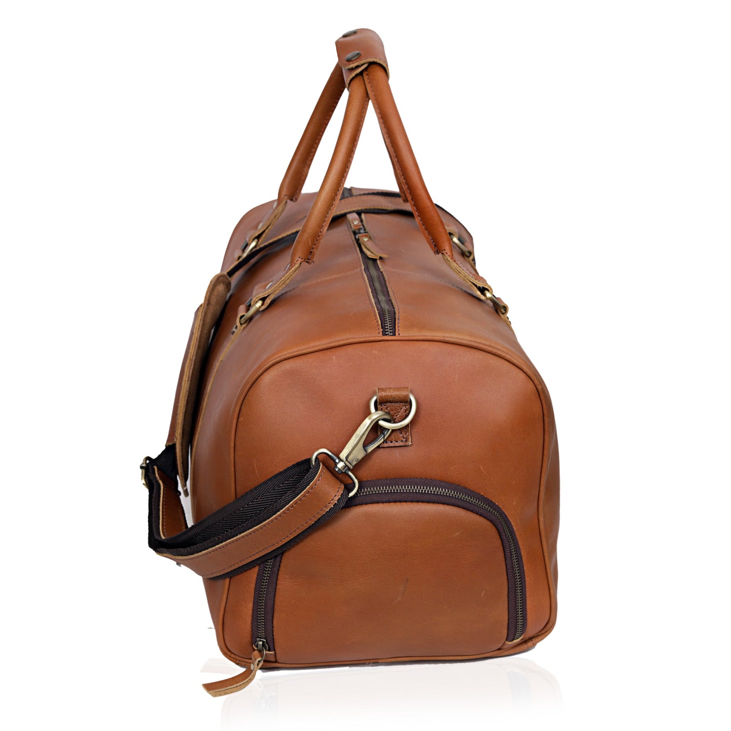 JOHN LEATHER DUFFEL BAG FOR MEN - TAN