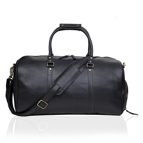 JOHN LEATHER DUFFEL BAG FOR MEN - BLACK