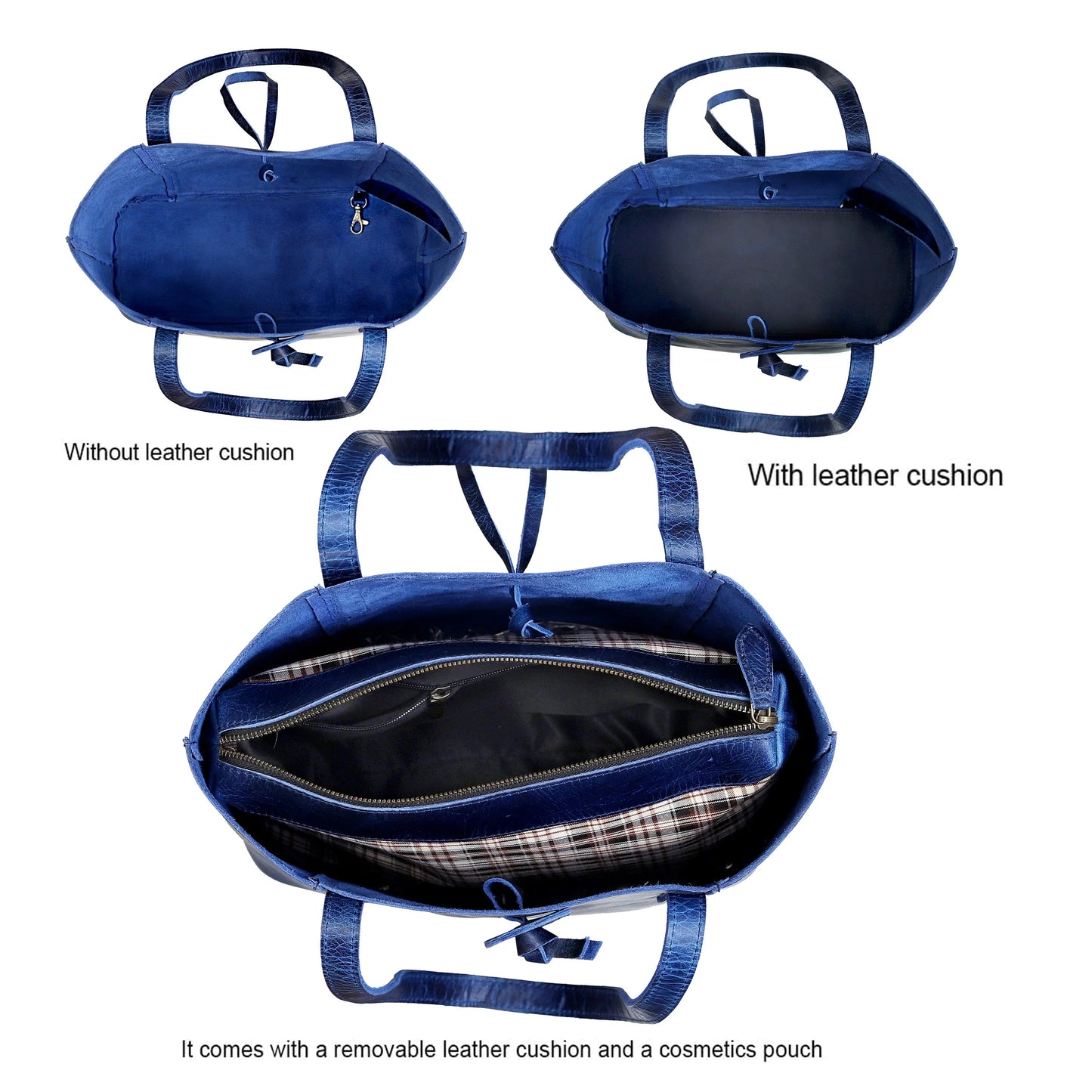 DENVER LEATHER TOTE BAG - BLUE