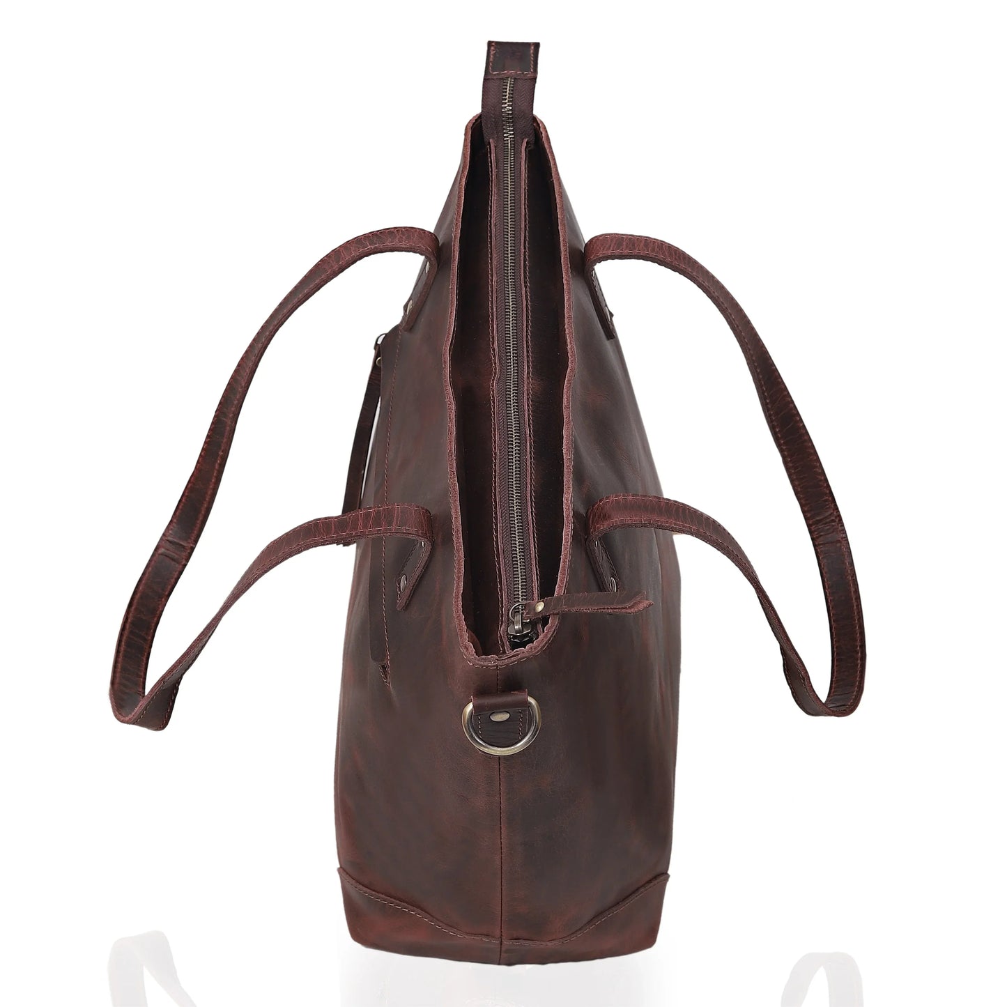 PORTLAND BUFFALO LEATHER TOTE BAG - BURGUNDY