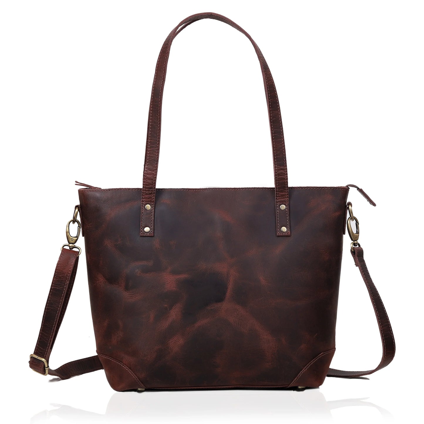 PORTLAND BUFFALO LEATHER TOTE BAG - BURGUNDY